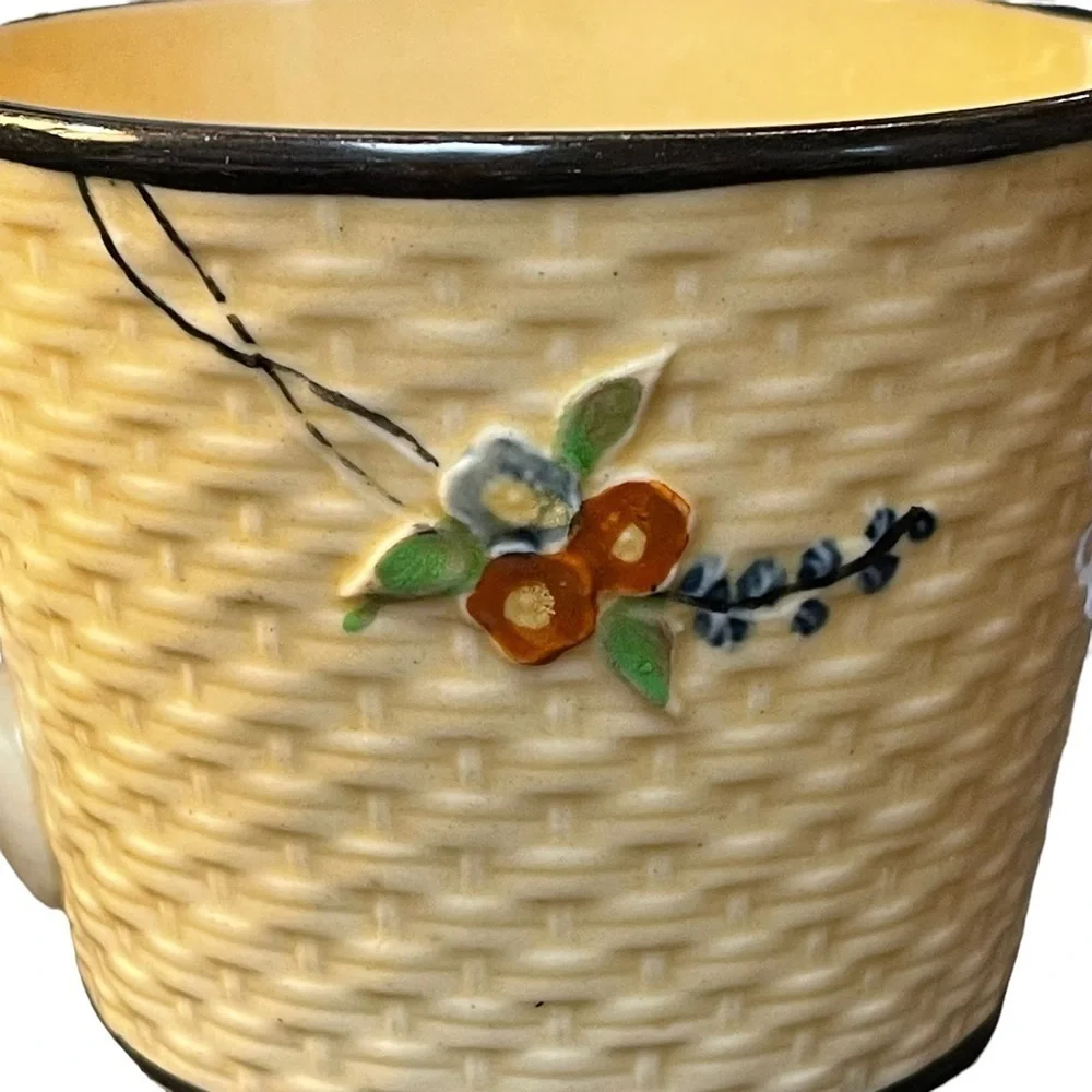 VTG Antique 20s Hotta Yu Shoten‎ Japanese Majolica Basketweave Creamer Pitcher